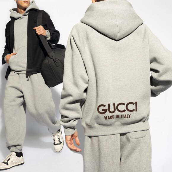 GUCCI MENS SWEATSHIRT GREY COTTON FLEECE HOODIE w LOGO  sz XS EXTRA SMALL - Picture 1 of 15